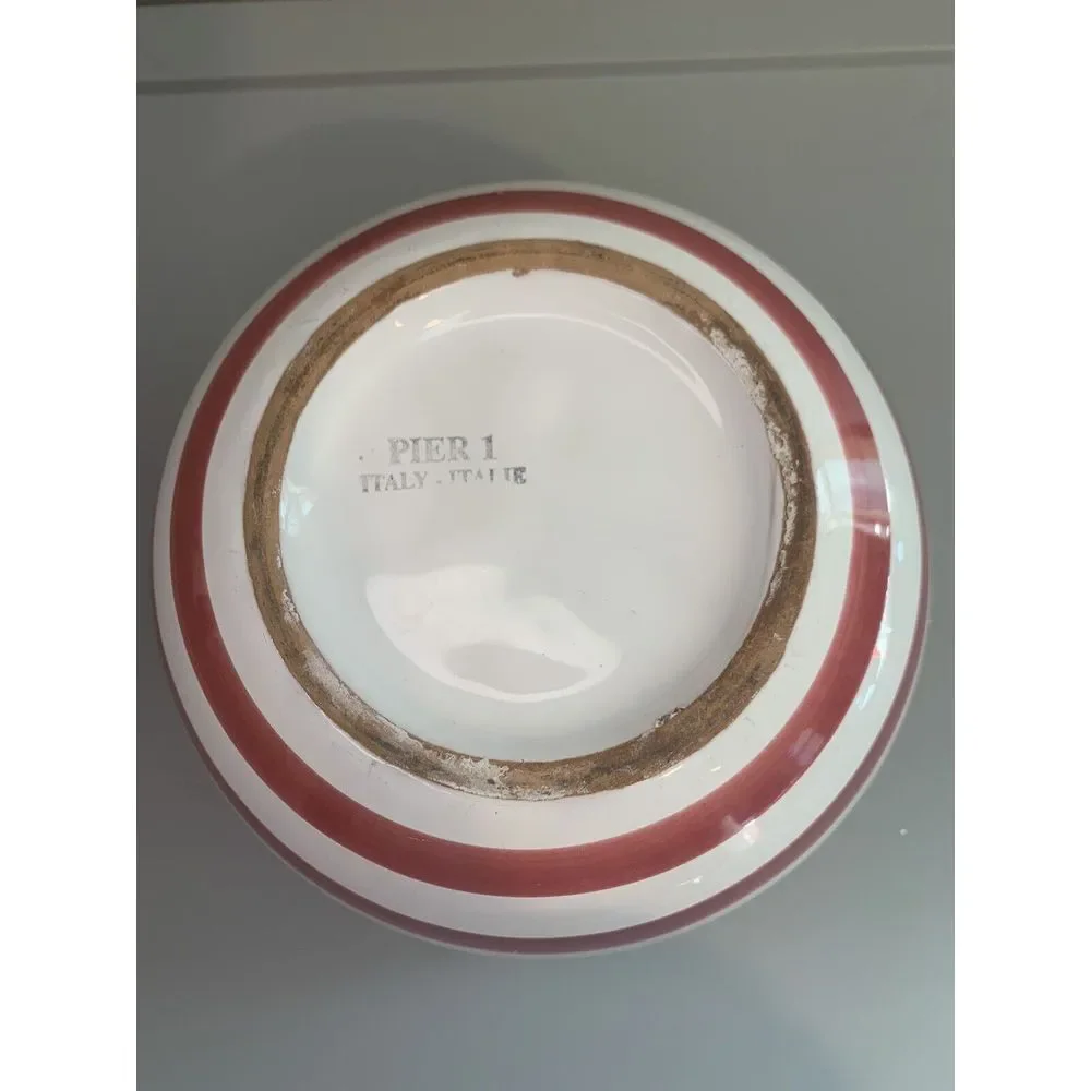 Pier 1 Serving Bowl‎ Hand Painted Made in Italy Red & White Stripe